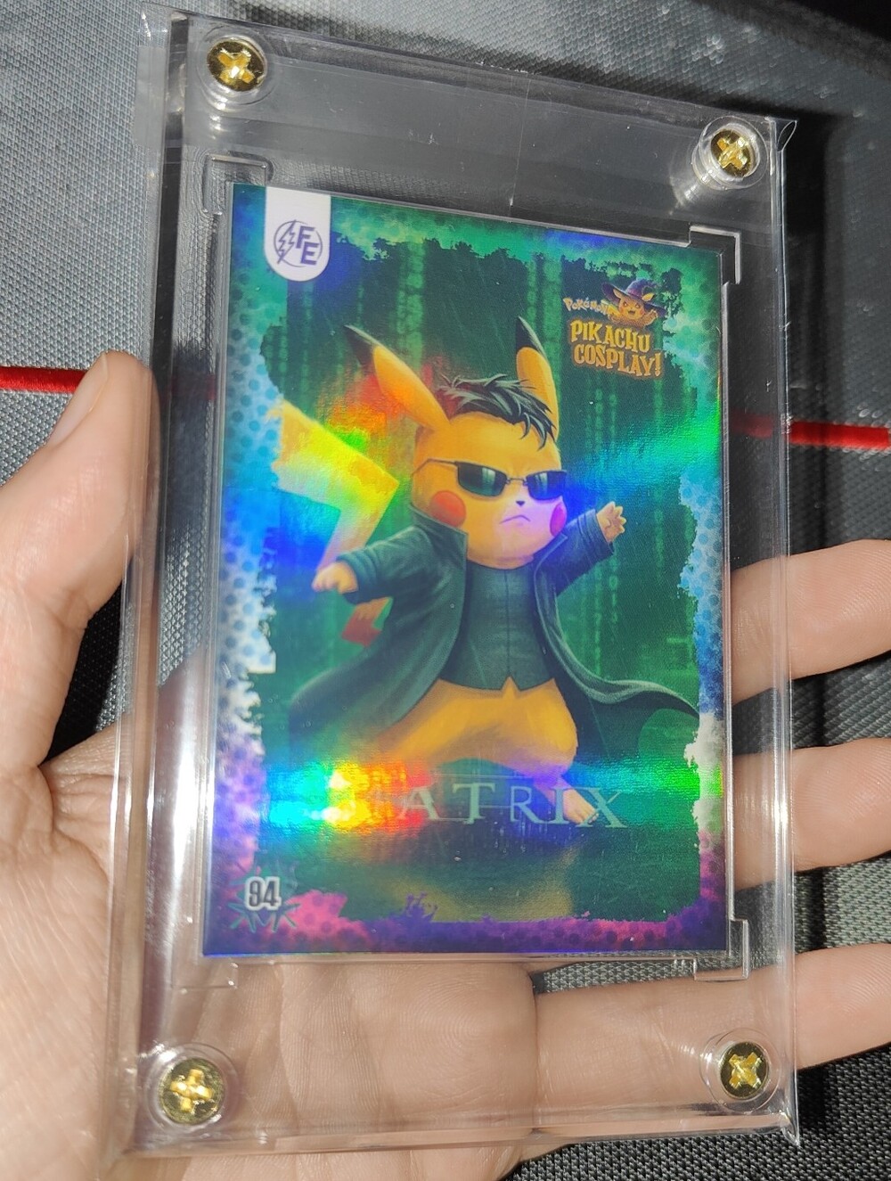 Neo Matrix holo encased Pikachu Cosplay Horror card Doujin Pokemon Peru